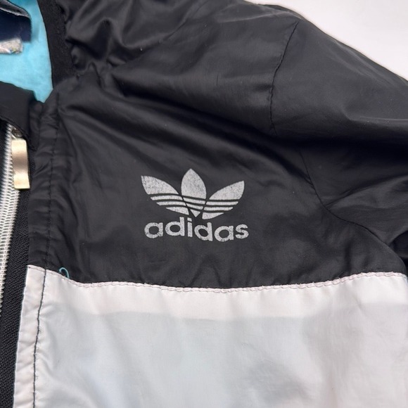 Adidas‎ Classic Vintage Zip Up Hooded Rain  Jacket  Black Red White Youth Size 1 - Picture 3 of 4